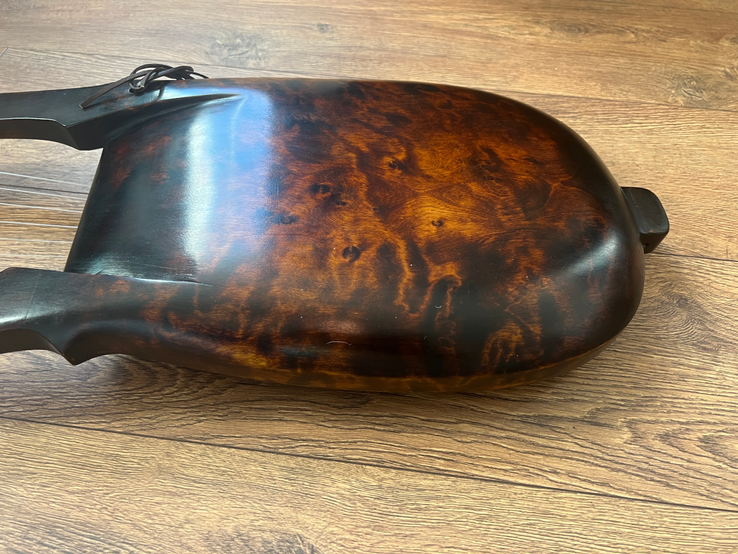 back of kravik lyre in figiured silver birch,   one off custom