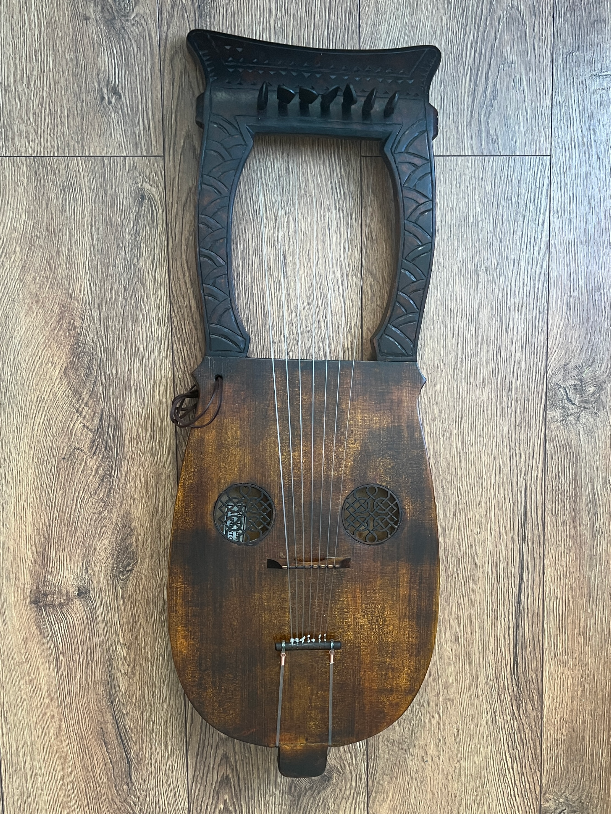 kravik lyra/lyre custom model with celtic/viking soundholes. Spruce/Birch wood